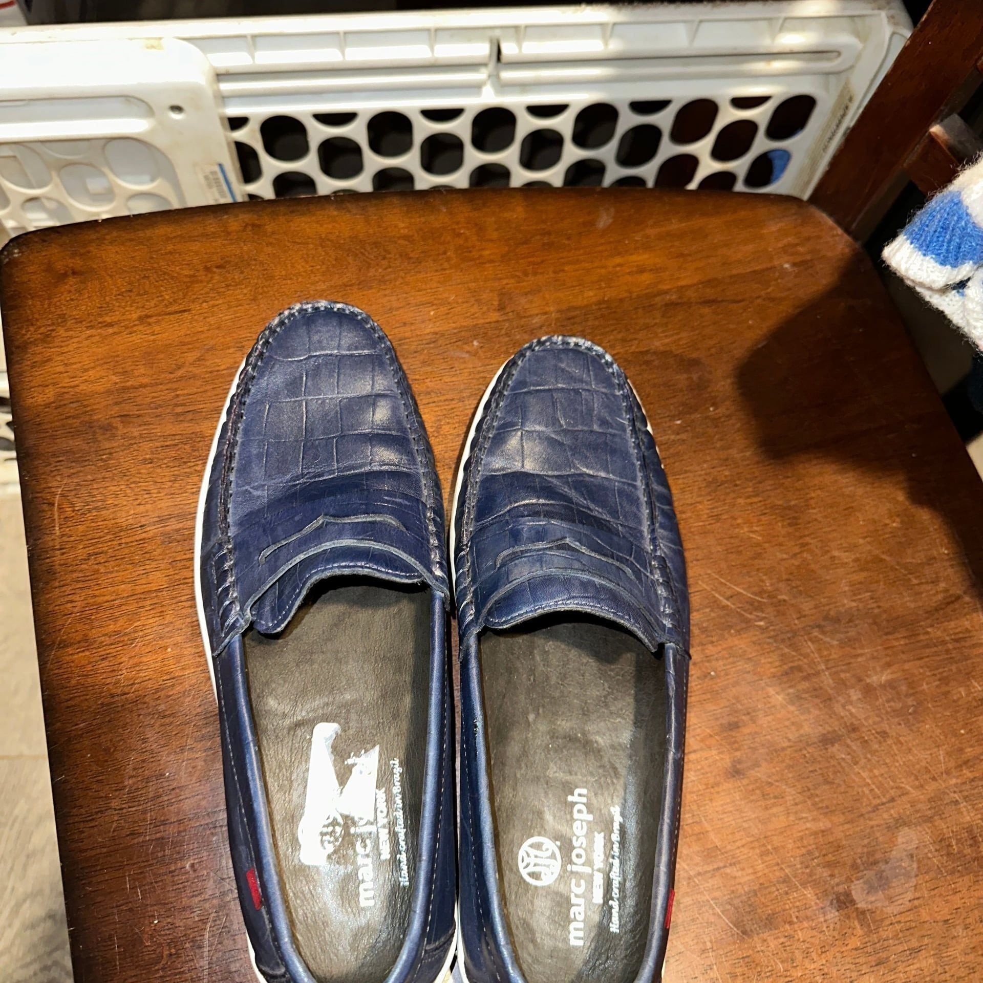 Marc Joseph N.Y. Men's Broadway Navy Crocodile Embossed Leather Penny Loafers